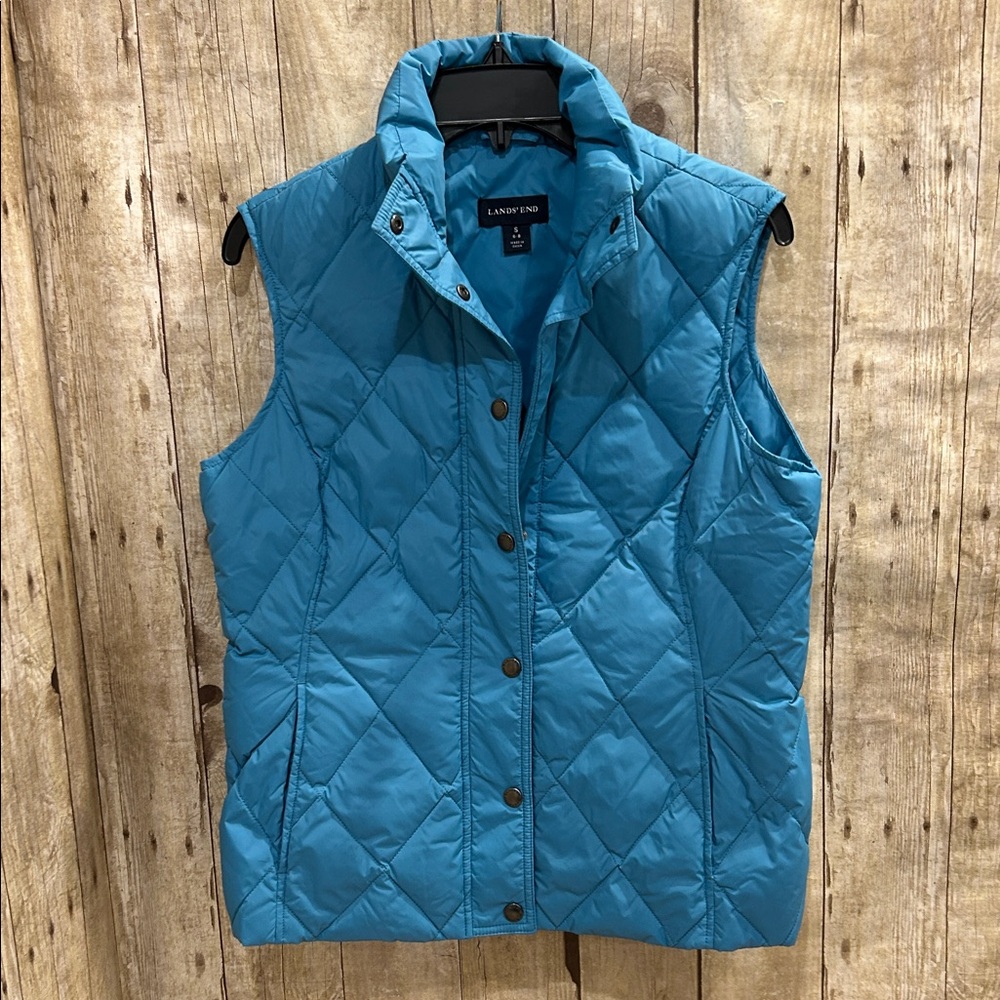 Lands End Down Filled Puffer Vest Women’s S 6-8  Outdoor Nature Hiking Teal